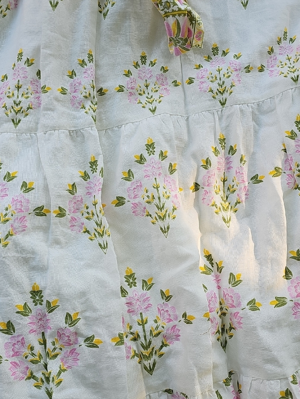 Ivory Floral Maxi Dress with Pink & Green Accents - Picture 2 of 7